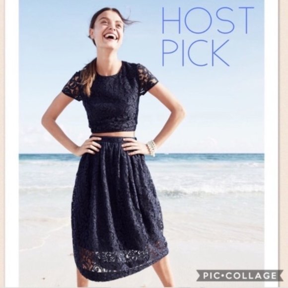 J. Crew Navy/Evening Blue Lace midi Skirt size 2 EUC - Picture 4 of 10